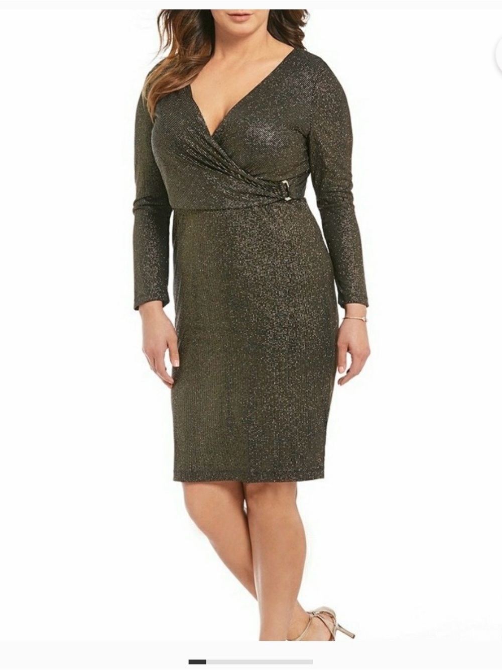 Signature by Sangria Black Metallic Wrap Dress with Silver Threading